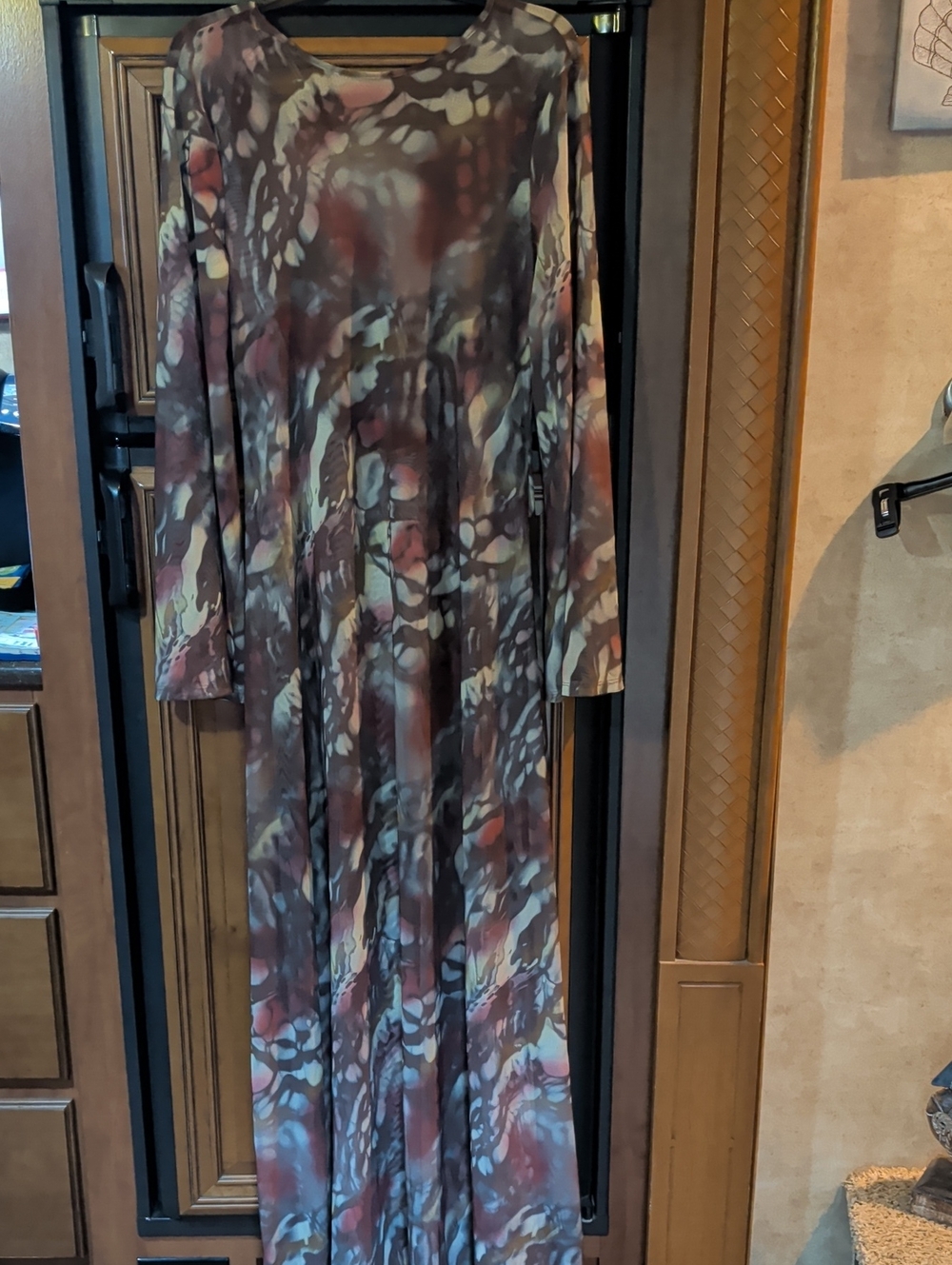 Shear Maxi Dress in Brown Multi-Color - Elegant Long Sleeve Women’s Dress